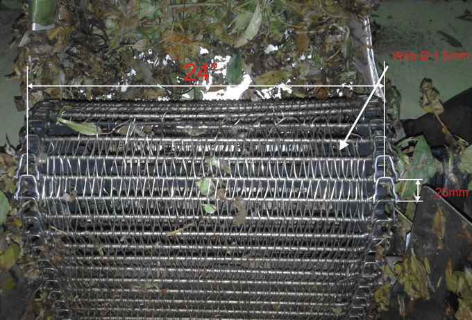 Gewundenes SS304 Förderband, Drahtdurchmesser: 1.6mm, 25cm Rod Pitch, 24Inch weit